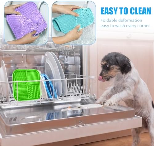 Lick Mat for Dogs, Premium Lick Pad with Suction Cups for Dog Anxiety Relief, Slow Feeder Dog Bowls, Bathing, Grooming and Training (Cyan, Purple, Green, 3pack) - Image 6