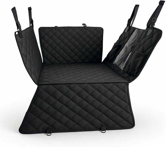 Dog Seat Cover for Back Seat, Back Seat Extender for Dogs, Hard Bottom Seat Cover with Mesh Window and Storage Pocket, Waterproof Dog Hammock Seat for Full Size SUVs, Trucks, Black, X-Large