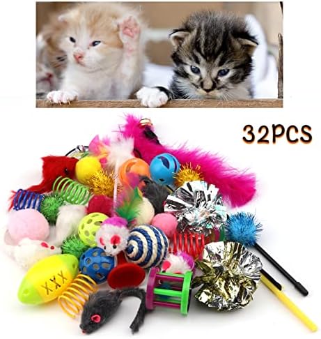 Cat Toys Kitten Toys Assortments, 32 Packs Cat Toys Variety Pack for Kitty, Cat Balls with Bells,Cat Feather Toy, Cat Mouse Toy, Cat Crinkle Balls, Catnip Toys for Indoor Cats Kittens - Image 2