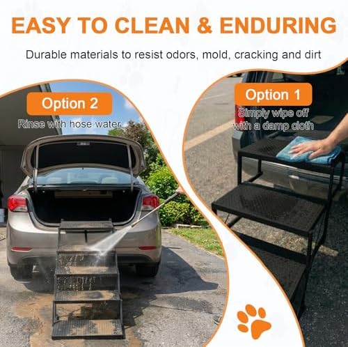 Dog Steps for Car, Truck, SUV, Dog Ramps for Cars with High Traction Surface, Portable Waterproof Dog Stairs for Large Dogs, Supports Up to 200 lbs, 5 Steps - Image 7
