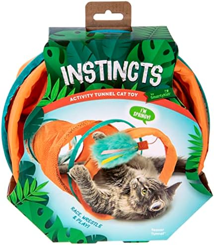 Instincts by SmartyKat Teaser Tunnel Activity Tunnel Cat Toy w/Fringe & Feather Teaser Cat Toy - Orange, One Size - Image 2