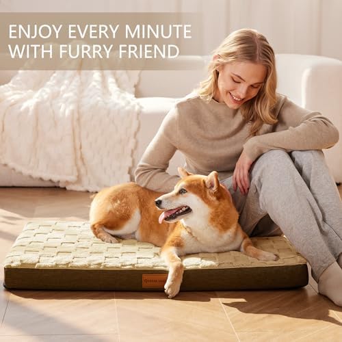 Patas Lague Orthopedic Large Dog Bed Washable Pet Crate Mat 36''X24'' Camel - Image 2
