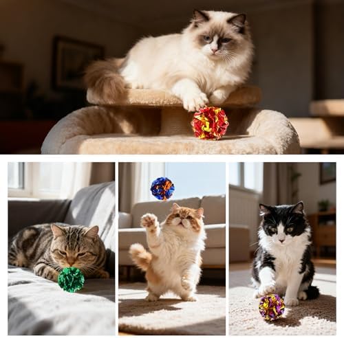 24Pcs Crinkle Cat Toy Balls, 2.47'' Interactive Crinkle Balls, Mylar Balls Cat Toy, Colorful Paper Ball Toys for Indoor Cats Kittens to Chew, Chase, Swat, Bite, Helps Kill Time and Keep Active - Image 7