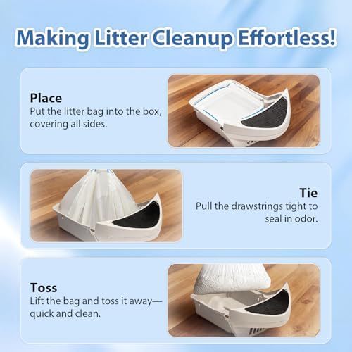 60 Count Drawstring Cat Litter Bags Compatible with PetCova & DuckSky,Thick Automatic & Self Cleaning Litter Box Liners,Tear-Resistant Cat Litter Liner,Heavy Duty,Leak-Proof - Image 6