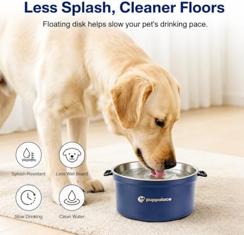 3.2L/108oz No Spill Dog Water Bowl Stainless Steel Blue - Image 2