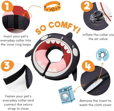 BENCMATE Inflatable Dog Cone Collar Alternative After Surgery Medium+,Orca - Image 2