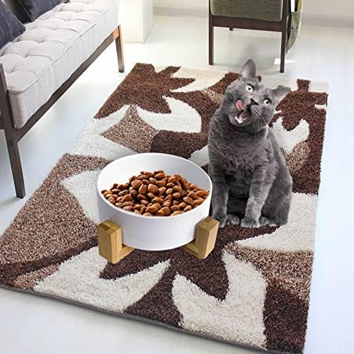 Ceramic Dog Cat Bowl with Wood Stand,Cat Food & Water Bowls Elevated Non-Spill Modern Cute Kitty Dishes Heavy Weighted Round Pet Dishes Set for Kitten Small Cat(White) - Image 2