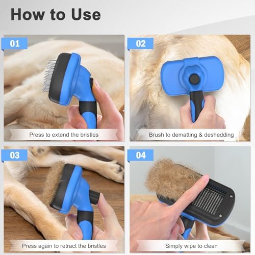 Dipoo Self-Cleaning Brush for Pet Deshedding - Skin-Friendly Grooming Tool for Dogs and Cats, Blue - Image 7