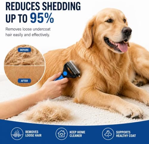 Undercoat Rake for Dogs ,3-in-1 Dematting Comb for Dogs (Blue) - Image 2