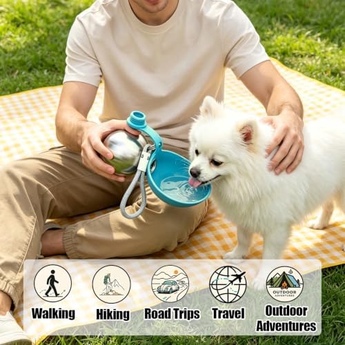 2 in 1 Portable Dog Water Bottle with Foldable Bowl 10oz Blue - Image 2