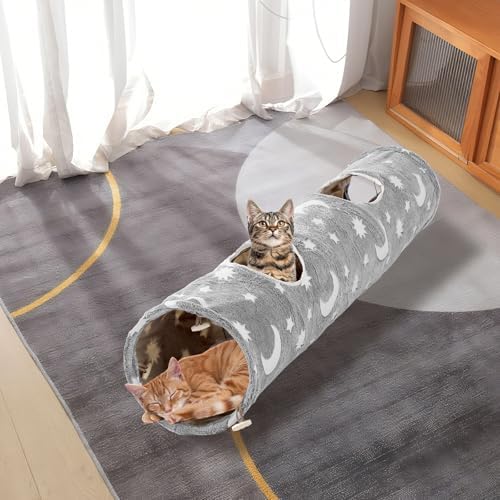 Cat Tunnels for Indoor Cats with Plush Toys Glows in The Dark Dog Cat Tunnel Tube Toys Photoluminescent for Indoor Cats Small Dogs Puppy Kitten Rabbit Bunny Ferret Pet Gray - Image 7