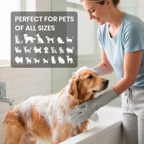 DELOMO Silicone Pet Grooming Gloves Dog Washing Gloves with Comb, Grey - Image 7