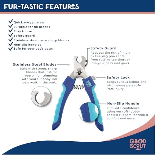 Good Scout Large Pet Nail Clippers, Best Dog Nail Trimmers & Cat Nail Trimmers, Non-Slip Handle Canine Nail Clippers with Stainless Steel Strong Blades for Quick & Easy Nail Trimming, 6.5-Inch - Image 7