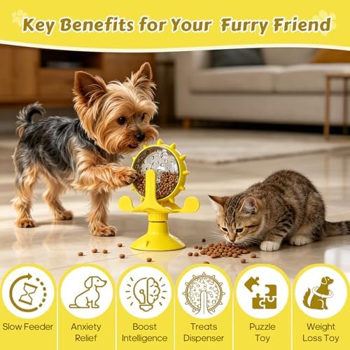 Cat Food Treat Dispenser Toy Interactive with 360°Rotating Windmill Suction Cup for Indoor Cats, Kittens & Small Dogs Slow Feeder Snack Exercise & Distribution Wheel Toy - Image 6