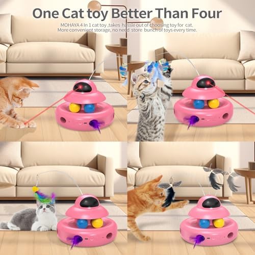 MOHAYA Automatic Cat Toys,4-in-1 InteractiveCat Toys for Bored Indoor Adult Cats, Electric Flying Butterfly,Rechargeable Moving Ambush Feather,Pink Kitter Toy Track Balls - Image 2
