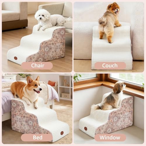 Woochpet 3-Tier Dog Stairs for Beds Foam Ramp Stairs for Couch Pink - Image 7