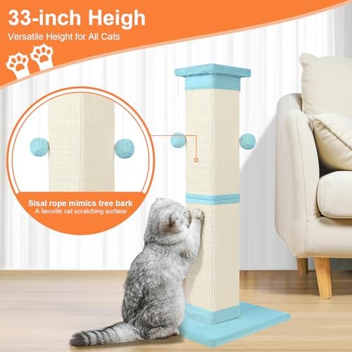 Cat Scratching Post 33 Inch Nature Sisal Cat Scratch Post for Indoor Cats, Large Cat Scratcher Protect Your Furniture, Cyan - Image 7