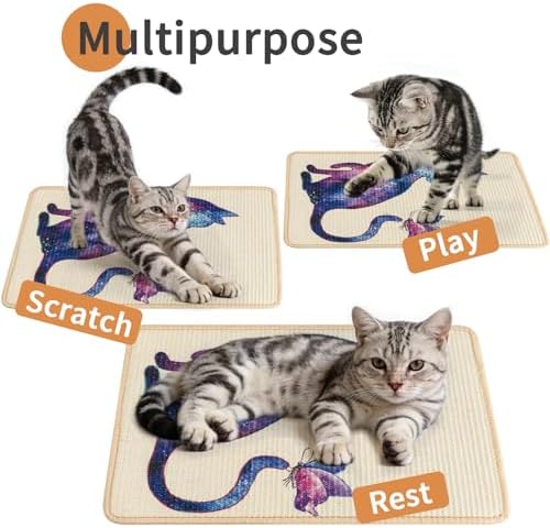 Sisal Cat Scratcher Mat Cat Wall Scratcher for Indoor Scratch Pad Wall Mounted Scratching Post to Protect Couch Carpet Furniture 23.6"x15.7" (Purple Butterfly Cat) - Image 6