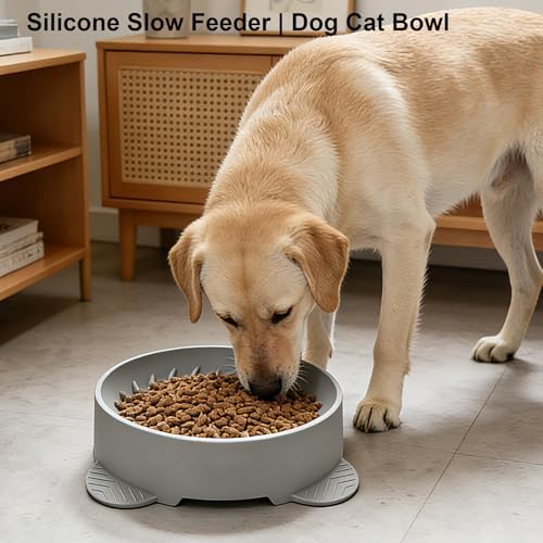 Nalchios Silicone Slow Feeder Dog Bowl, Anti-Choking Slow Eating Pet Bowl for Dogs Cats, Non-Slip, BPA-Free, Easy to Clean, Interactive Feeding for Puppies Kittens Small Medium Large Breeds (Gray) - Image 2