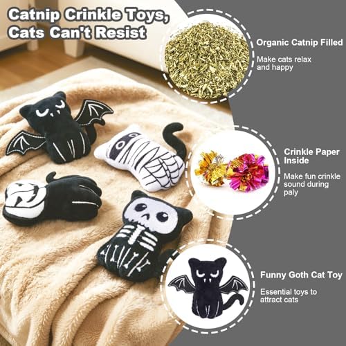 Retro Shaw Catnip Cat Toys, Horror Goth Cat Toy for Indoor Cats Kitty, 4PCS - Image 2