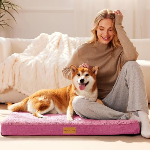 Patas Lague Orthopedic Large Dog Bed Washable Pet Sofa Mat 56''X40'' Pink - Image 2