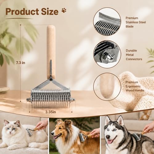 Ragdoll Cat Brush, 3 in 1 Double Sided Grooming Rake, Dematting Deshedding Comb for Dogs & Cats, Removes Loose Hair & Matted Fur, for Husky, German Shepherd and All Long Haired Pets - Image 2