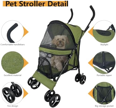 Elegant Umbrella-Shaped Doggy Stroller for Small Dogs, Small Pet Stroller for Medium Dogs, Ideal for 20 Lbs Medium Dogs & Small Dogs (Green) - Image 2