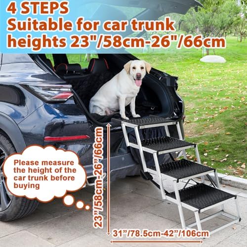 Uross Dog Stairs for Car 4 Steps Suitable for Car Trunk Heights 23"-26"- Collapsible Dog Steps for Car and SUV, Aluminum Pets Stairs for Large Pets, Telescoping Pet Step Ladder for Truck, High Bed - Image 2