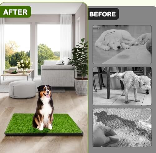 Dog Grass Pad with Tray, 34''X23'' Large Artificial Turf Grass Potty, Reusable Puppy Pee Pads for Dogs, Portable Dog Litter Box for Indoor/Outdoor Potty Training Toilet - Image 2