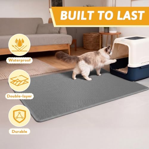Pieviev Cat Litter Box Mat, Double-Layer Urineproof Design, 47" x 36" Gray - Image 7