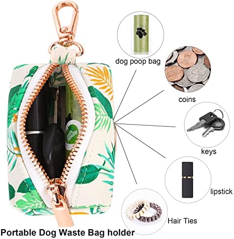 ARING PET Dog Waste Bag Dispenser, Cotton Doggy Poop Bags Holders Attach to Any Leashes, Portable Washable Leaf Pattern Pet Waste Pouch Dispenser with Metal Zipper - Image 2
