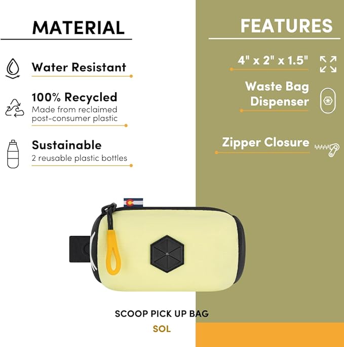 OllyDog Scoop Pick Up | Dog Poop Bag Holder | Lightweight & Water-Resistant Dispenser | Leash Attachment for Hands-Free Carry | Fits Standard Waste Bag Rolls (Sol)
