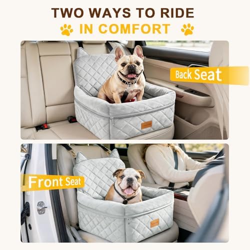 Dog Booster Car Seat with Memory Foam, 6" Elevated Cushion for Small Dogs Up to 35lbs, Washable Cover, Storage Pocket,Safety Belt, Fits Front & Back Seat - Image 2