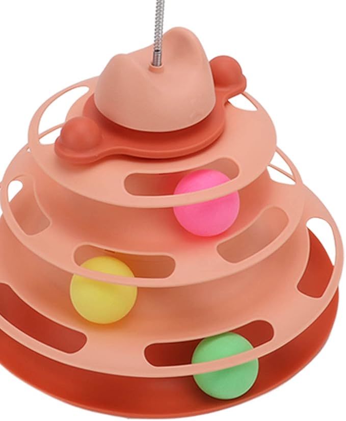 Cat Turntable Ball Toy, 4 Level Interactive Kitten Track Roller Exercise Toy with Feather Stick, Cats Toys Tower Cat Puzzle Toy Suitable for Interactive Kittens Chase Exercise