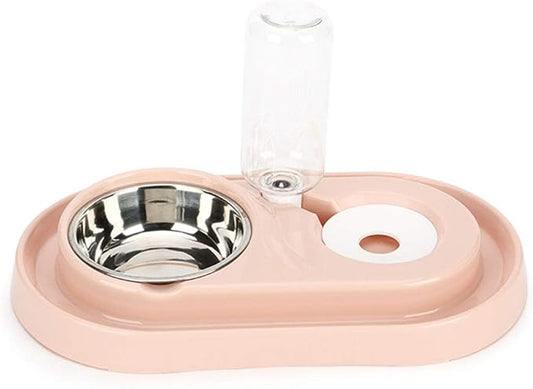 Luck Dawn Double Dog Cat Bowls Water and Food Bowl Set,Detachable Stainless Steel Bowl Automatic Water Dispenser Bottle Pet Feeder for Small or Medium Size Dogs Cats Puppy Kitten Rabbit