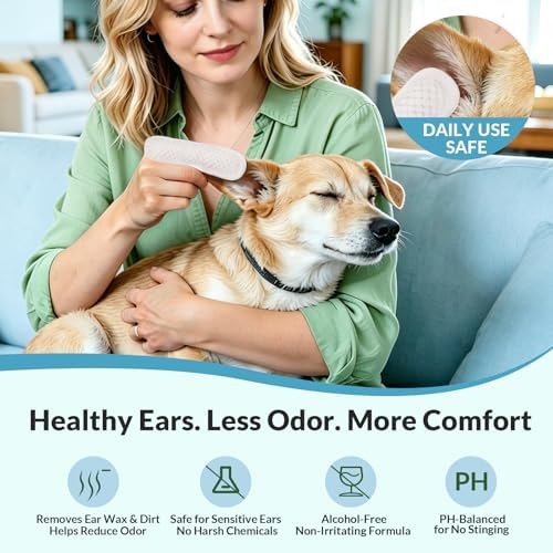 Dog Ear Finger Wipes for Dogs & Cats, Removes Ear Wax & Buildup, Better Than Ear Drops, Larger No-Slip Finger Fit for Better Control, Aloe Vera & Witch Hazel, Gentle for Sensitive Ears - 50 Count - Image 2