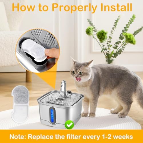 10+10 Pack Replacement Filters Compatible with SEIRMEP 101oz/3L Stainless Steel Cat Water Fountain, Includes 10 Filters & 10 Sponges - Image 5