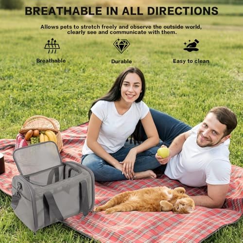 Cat Carrier, Soft-Sided Pet Carrier Bag, Breathable Mesh, Black (Grey, 17 * 11 * 11) - Image 7