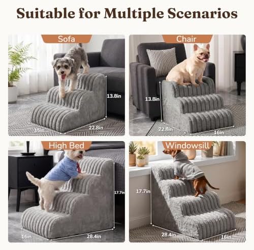 Den&Den 3 Step Dog Stairs for Small Dogs, Puppies, for Couch, Grey, 13.8" H - Image 2
