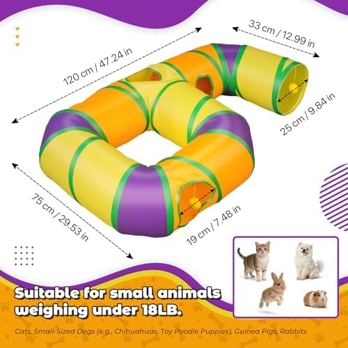 Cat Tunnel for Indoor Cats 6-Shaped, Collapsible Cat Playhouse Pet Play Tunnel Tube Maze with Hanging Pom-Poms and Interactive Hole for Kitten, Kitty, Puppy, Rabbits, Ferret, Guinea Pig - Image 2