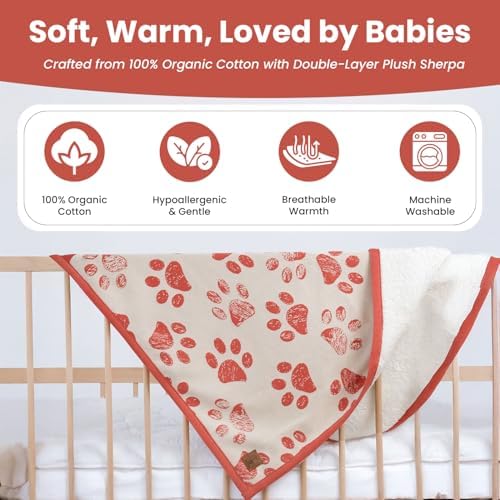 Baby & Pet Blanket 100% Cotton with Sherpa Fleece – Soft Stroller & Cuddle Blanket for Baby, Dog & Cat – Breathable, Hypoallergenic, Washable – 76×96 cm Amber Glow - Image 2