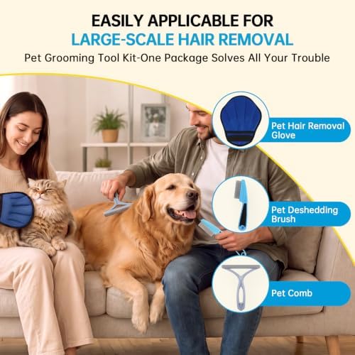 ROZKITCH 3-in-1 Pet Hair Removal Kit, Grooming Glove, Comb & Carpet Scraper - Image 2