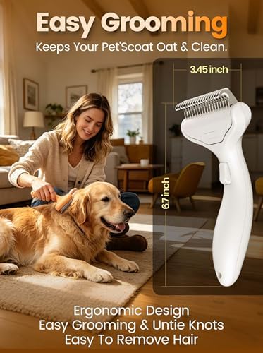 Dematting Comb and Deshedding Brush for Double-Coated Dogs and Cats,Undercoat Rake Pet Brush for long haired and Matted Fur Pets,Grooming Tool for Kitten, Puppy and Rabbit (Orange) - Image 2