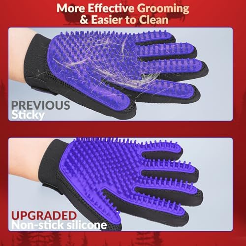 Pet Hair Removal Glove with 255 Silicone Tips for Dogs & Cats,1 Pair Purple - Image 2