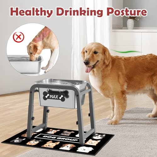 2.8 Gallon Elevated Dog Water Bowl, ADENGL Height Adjustable (10.4–15.2'') Raised Stainless Steel Bowl with Spill-Proof Mat & Sturdy Metal Stand, Tip-Proof, Easy to Clean, Indoor & Outdoor Use - Image 2