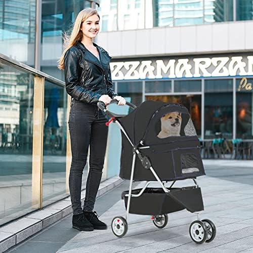 BestPet | 3-Wheel Foldable Pet Stroller | Black | Lightweight & Portable - Image 2