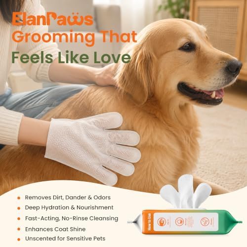 Pet Glove Wipes for Dogs, Quick Bathing & Grooming, Unscented 50ct - Image 2