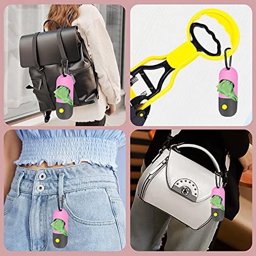 2 Pack Dog Poop Bag Dispenser with Built-in LED Flashlight, Pet Waste Bag Holder for Leash with Carabiner Clip for Lead Leash, 2 Rolls Leak-proof Doggy Waste Bags for Dog Walking, Pink, Eliamo - Image 7