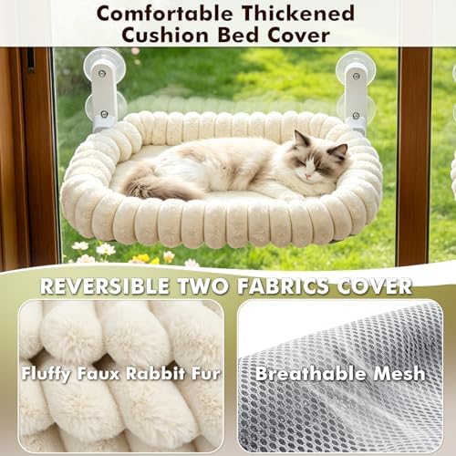 AMOSIJOY Foldable Cat Window Perch with Cloud-Soft Cushion Bed, XL White - Image 7