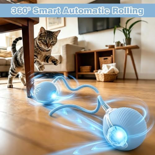 Automatic Interactive Rolling Cats Toys Ball for Indoor, Electric Automatic Rolling Pet Toy, 360° Smart Interactive Rolling Dog Ball Durable and Safe Material for Cat and Dog(Blue) - Image 2